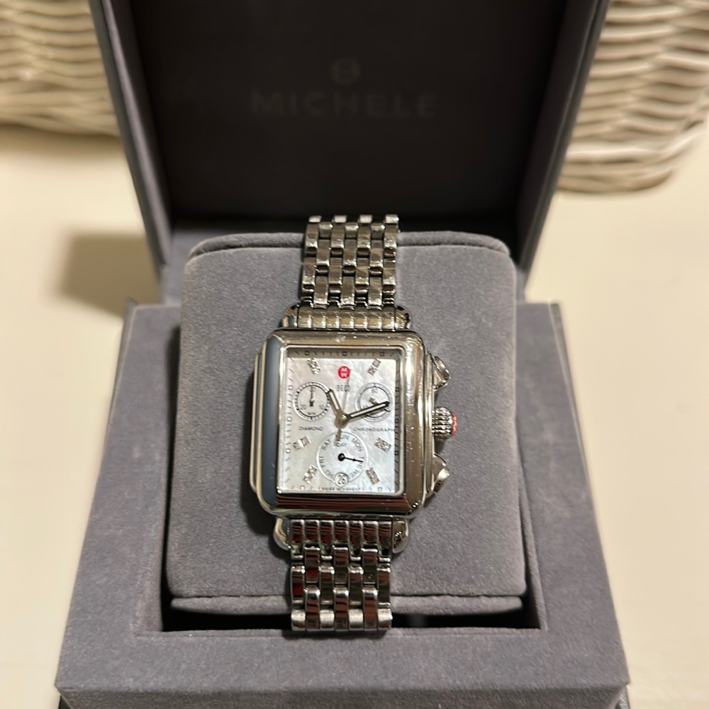MICHELE Ladies Deco Mother of Pearl Dial Chronograph Stainless Steel - Picture 3 of 14